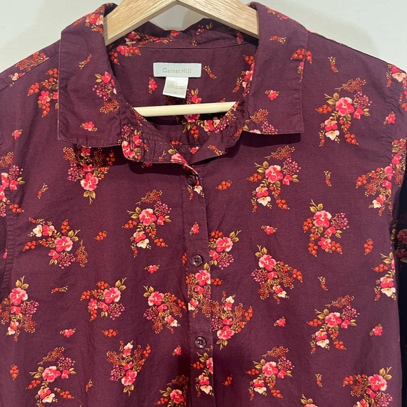Garnet Hill Women's Burgundy Maroon Floral Button Down Shirt Long Sleeve Size 10 - Picture 5 of 7